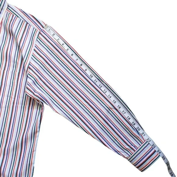 Vintage J. McLaughlin Shirt Mens Medium Striped Button Front Long Sleeve Preppy - Picture 7 of 9